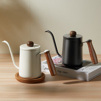 Pot de brassage à la main pour café à col de cygne noir en acier inoxydable avec manche en noyer de 600ml