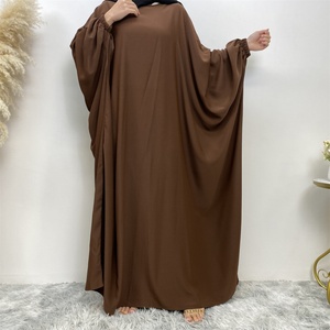 6689# Premium Nida Solid Color batwing Closed Abaya <b>Maxi</b> Dresses With Elasticated Cuff Back Zipper for Muslim Women 2023 Eid - Product Image 5