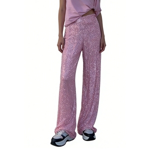 Pantalon large à sequins multicolores pour femme - Taille élastique, pantalon de soirée tendance - Product Image 5
