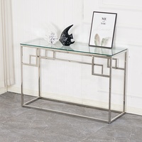 Table d'entrée de luxe contemporaine 2024 avec plateau en verre table console en acier inoxydable argenté