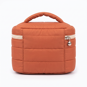 Grande Trousse de Maquillage de Voyage Orange Matelassée en PVC Épais, Imperméable, Légère et Douce, avec Fermeture Éclair, pour Femme, Tendance - Product Image 3