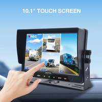 Kit de caméra de véhicule PJAUTO Heavy Duty 10,1 pouces AHD IPS avec écran tactile, système de surveillance DVR 4 canaux avec enregistrement pour camions, bus et flottes