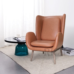 Modern Design Wood Legs Wing <strong>Chair</strong> Modern <strong>Large</strong> Leather Single Retro Leather Accent <strong>Chairs</strong> with <strong>Arms</strong> Faux Leather Lounge <strong>Chair</strong> - Product Image 2