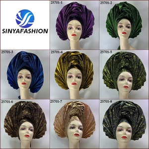 Sinya Ladies Aso <span class=keywords><strong>Oke</strong></span> Auto Gele Head Wraps Ready Wear African Muslim Prayer Cap Fashion Double Braided Turban Scarf Made Cotton - Product Image 2