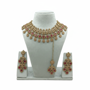 Vintage <b>Gold</b> Plated Copper Pearl Bridal Shadow Choker Necklace <b>Set</b> Earrings Maang Tikka-Trendy Handmade Wedding Anniversary - Product Image 2