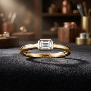 Bague de fiançailles solitaire de luxe en diamant de laboratoire taille émeraude certifié IGI, sertie clos, en or 10K 14K 18K ou argent 925 935 - Product Image 1