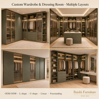 Dressing de luxe en U avec portes vitrées en bois, 5+ tiroirs, éclairage LED, montage DIY, design moderne, durable, pour appartement