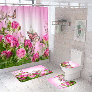Tapis de bain tournesol personnalisé 4 pièces en microfibre à mémoire de forme ensemble de tapis de salle de bain avec rideau de <span class=keywords><strong>douche</strong></span> - Product Image 3
