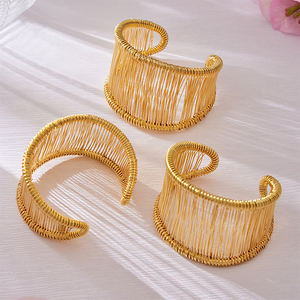 <span class=keywords><strong>Bracelet</strong></span> ouvert large de 5,3 cm en acier inoxydable HB0585, plaqué or véritable 18 carats, accessoire de mode unique et tendance - Product Image 4