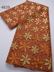 Tessuto in pizzo <span class=keywords><strong>guipure</strong></span> africano 4859, stile nigeriano con paillettes di lusso, pizzo solubile in acqua, tessuto francese per abiti da festa - Product Image 5
