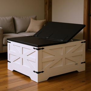 Table basse rustique en bois de style farmhouse, 31,5 pouces, avec plateau à double charnière et rangement, meuble de salon - Product Image 2