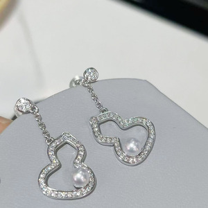 S925 Sterling <b>Silver</b> Freshwater Pearl Drop <b>Earrings</b>, Micro Pave Zircon Hollow Gourd <b>Dangle</b> <b>Earrings</b> for Women Party Jewelry - Product Image 1