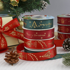 Pita Satin Natal Pita Kado Cetak Selamat Natal Pita Dekoratif Pohon Natal untuk Kerajinan DIY Liburan - Product Image 3