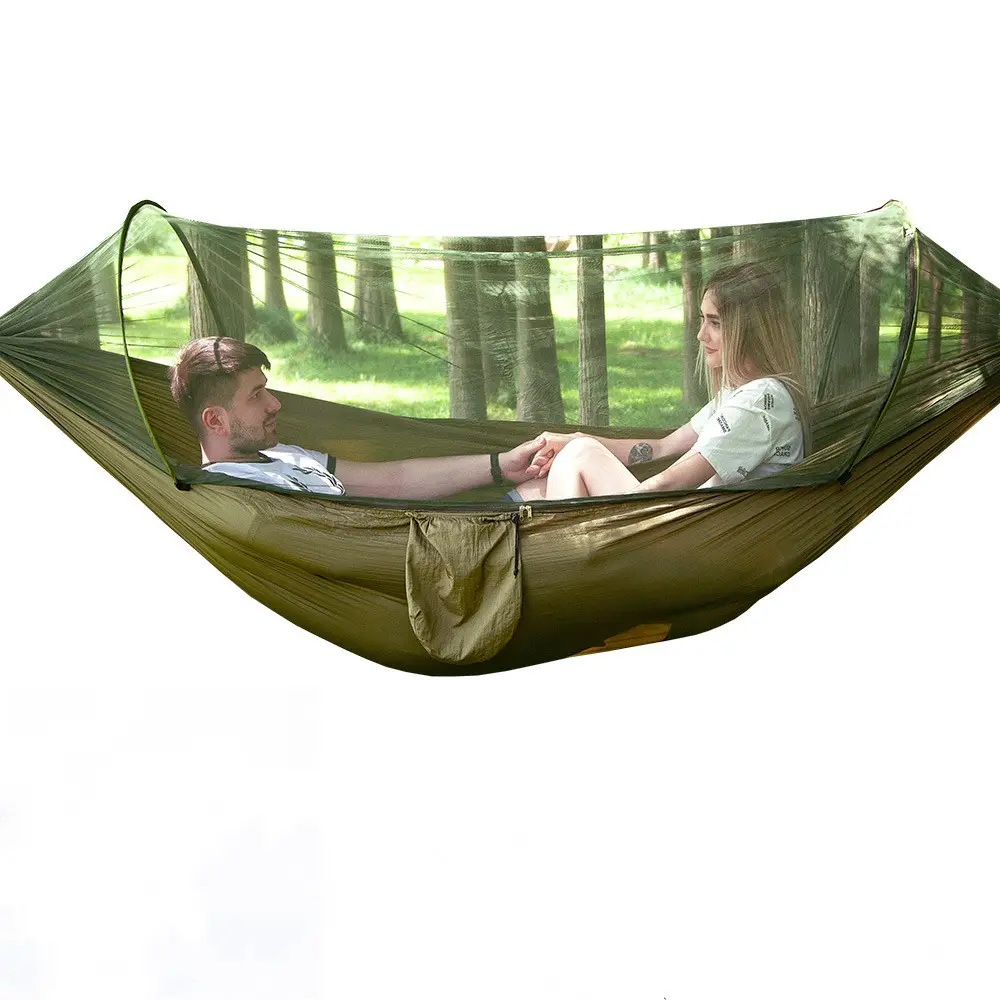 1-2 Persoons Draagbare Outdoor Camping Hangmat Met Klamboe Hoge Sterkte Parachute-Stof Hangende Bed Slaapschommel