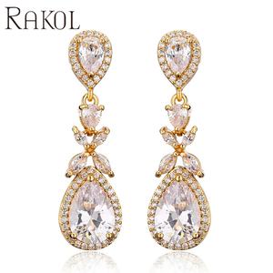 RAKOL EP1140 2025 Women's Luxury <b>Gold</b> High Quality Zircon Water Drop <b>Earrings</b> - Product Image 1