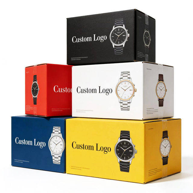 Custom Logo Corrugated Carton Boxes Sturdy Durable Cardboard Packaging Boxes Watch 80x25x25 Shipping Boxes for Moving