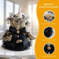 Robe de mariée de luxe noire et dorée style princesse pour petits chiens et chats