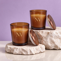 Ventes en gros de pots à bougies en verre ambré de luxe avec couvercles 220/315/420 ml, contenants cylindriques ronds pour la décoration de Noël à la maison