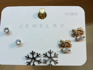 Orecchini in Stile Francese in Lega di Zinco Placcata Oro con Zirconi a Forma di Fiocco di Neve, Gioielli da Donna con Perno in Argento 925 - Product Image 3