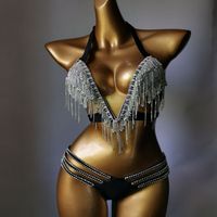 Nouveauté : Ensemble de bikini sexy pour femme avec cristaux et diamants, style halter
