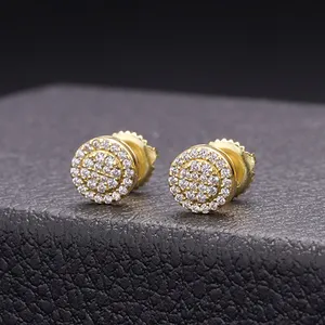 Vintage Wholesale Pricec 925 Silver Small Gold Plated Natural Moissanite CZ Round Stud Earrings