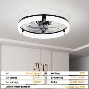 Intelligent Mute DC Motor LED <b>Fan</b> Light <b>Remote</b> & App <b>Control</b> 6-Speed 7 Blades Dimmable Iron Lamp Body Low Noise Modern Bedroom - Product Image 6