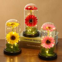 Cadeau Saint Valentin Verre Rose Galaxy Rose Tournesols Artificiels Feuille D'or Plaqué Rose Fleurs Pour La Célébration De Fête De Mariage