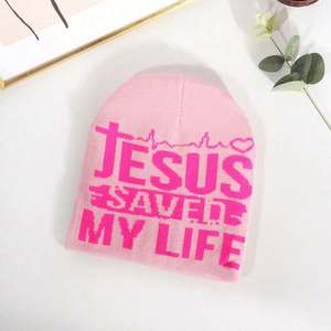 Bonnes affaires : Bonnets d'hiver unisexes tendance, tricotés jacquard avec motif Jésus, logo personnalisé, respirants, imperméables, pour le voyage, 100% - Product Image 4