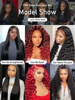 Wig Rambut Asli Virgin Deep Wave 13x6, Kepadatan 180%, HD Lace Hitam/Natural/Cokelat Tua, Medium Pre Plucked Lace Front