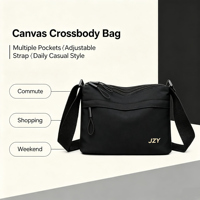 Tas Selempang Wanita Oxford Ringan dengan Ritsleting, Multi-layer, Kapasitas Besar, Tali Dapat Disesuaikan, Kasual, Modis, Selempang Satu Bahu