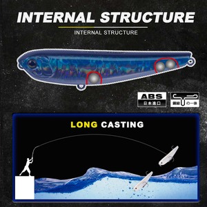 Leurre flottant D1 pour la pêche en eau salée, type crayon, action Walk the Dog, surface swimmer, 80mm/8.5g, appât pour la pêche au bar en eau salée - Product Image 3