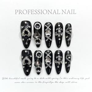 Uñas Postizas de Estilo Gótico Gyaru Hechas a Mano de Tokyo Dark <span class=keywords><strong>Glam</strong></span>, Uñas Falsas Negras de Estilo Punk con Diseños 3D - Product Image 5