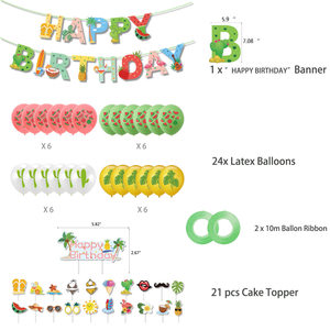 ハワイアロハテーマサマーパーティーデコレーションカップケーキトッパーラテックスバルーンお誕生日おめでとうバナーパーティー用品K0137 - Product Image 3