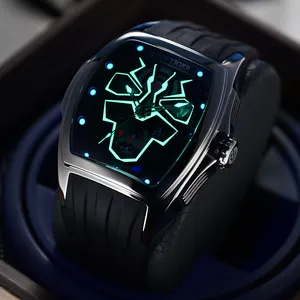 REEF TIGER jam tangan mekanik pria desainer Black Panther jam tangan olahraga karet otomatis melingkar sendiri Super bercahaya RGA3061-LEO