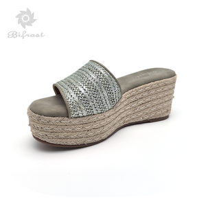 Sandales compensées en <span class=keywords><strong>espadrille</strong></span> pour femmes, légères, respirantes, décontractées, été printemps, avec lanières tressées scintillantes, bout ouvert, épaisses - Product Image 2
