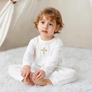 Детский комбинезон для крещения Pinuotu, белый, вязаный, цельный, с вышитым крестом, 100% хлопок, машинная стирка - Product Image 2