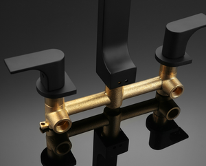 顶级销售双手柄盆式双出水口水龙头内贴面黑色盆式水龙头现代