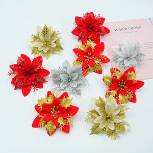 Fleur de Poinsettia Artificielle Dongchen Crafts 13cm en Soie pour Décoration de Noël, Guirlande et Décoration Intérieure - Product Image 1