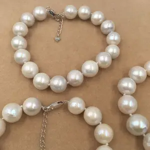 10-12 Mm Near Round Nature White Color Freshwater Pearl Bracelet With High Luster 925 Silver Clasp Fashion Jewelry