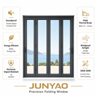Fenêtre pliante en aluminium JUNYAO résistante aux intempéries, insonorisée, à double vitrage trempé 5+20A+5, économie d'énergie, extérieure