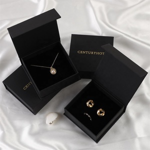 PUPPYSEW 9*9*3.5cm <b>Black</b> Luxury Flip Magnetic Necklace Jewelry <b>Box</b> with logo Cardboard Bracelet Ring Necklace Jewelry <b>Box</b> - Product Image 2