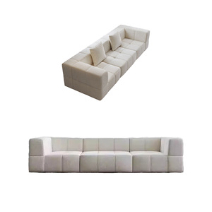 Canapé modulaire en bouclette trois places avec accoudoirs carrés et dossier fermé, mobilier de salon minimaliste blanc - Product Image 2