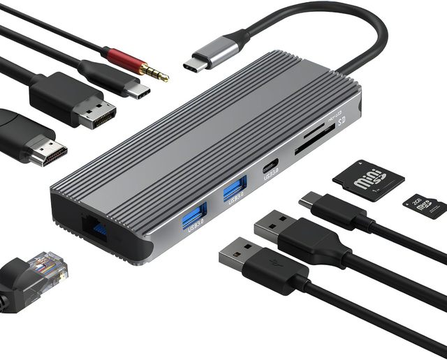 High Speed Type C USB C 10 Port HUB Multiport 10 in 1Type C to 8K HDMI and DP RJ45 1000M Adapter Charging Docking Station