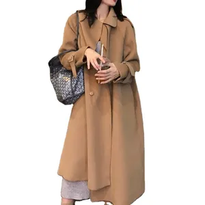 Large women's double-sided Hepburn suede suit coat medium long double-sided cashmere coat women