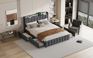 <span class=keywords><strong>Lit</strong></span> à lumière LED king size avec rangement 4 tiroirs - Product Image 3