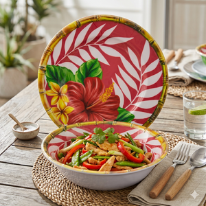 Juego de Vajilla de Melamina con Diseño de Hojas de <span class=keywords><strong>Palma</strong></span> Tropicales, Plato y Tazón Rojos y Verdes de Verano, Venta al por Mayor Directa de Fábrica - Product Image 1