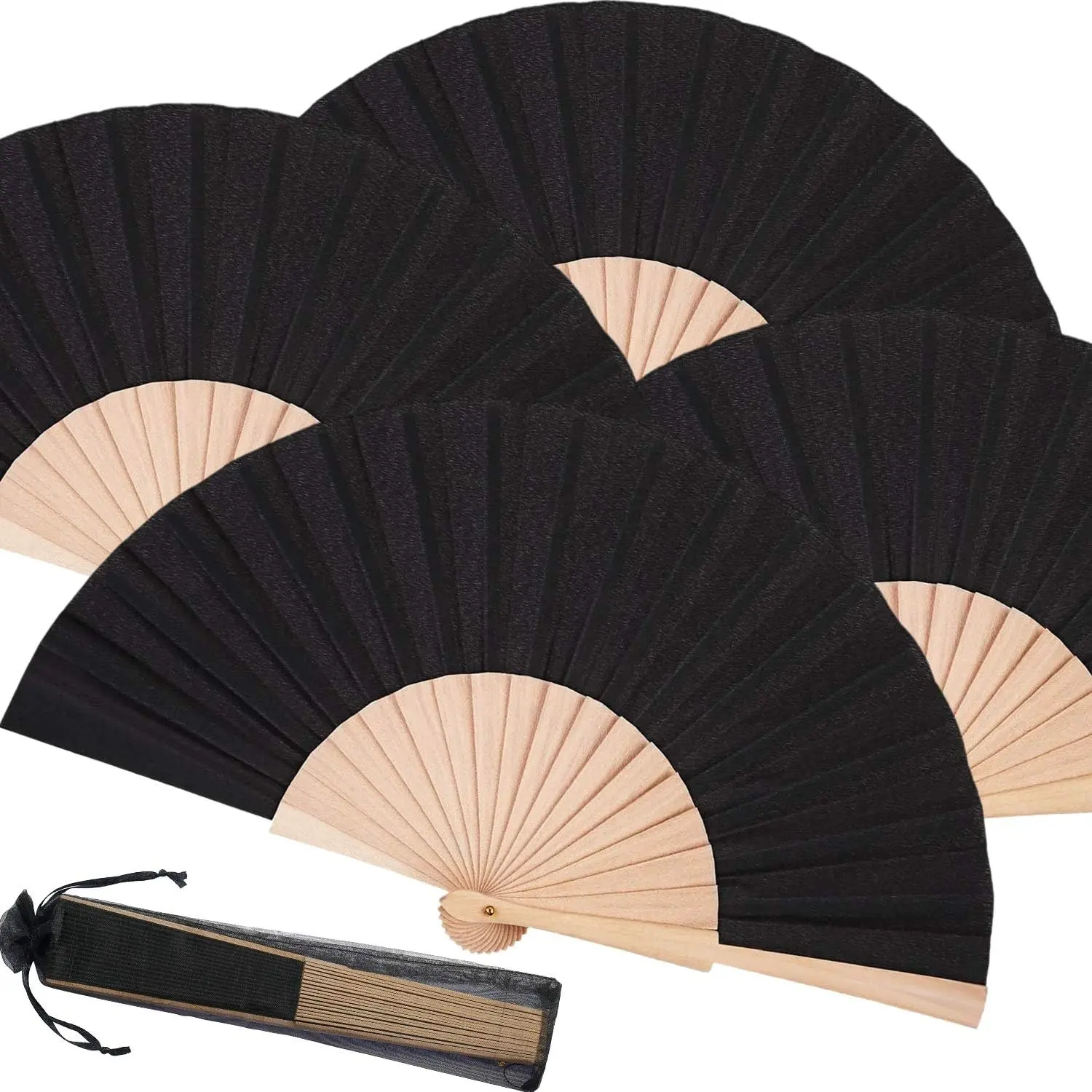 4 Stück Holz Falt fächer Stoff Hand fächer Craft Spanische Dekoration Fan für Männer Frauen Mädchen Party Supply