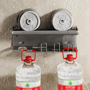 Support mural gris bronze pour brosses à dents, étagère de rangement pour salle de bain avec support pour sèche-cheveux et porte-gobelet - Product Image 2