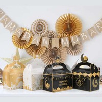 Boîtes Cadeaux de Friandises et Gourmandises pour le Ramadan, Boîtes à Dragées Aïd Moubarak avec Poignées, Fournitures d'Emballage en Papier pour l'Aïd al-Fitr