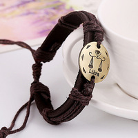 Bracelets rétro tissés en cuir de vachette 12 signes du zodiaque, bracelets personnalisés simples et réglables, bijoux de commerce électronique transfrontalier, moi